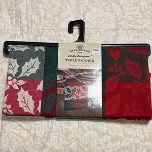 Bee & Willow Holly Jacquard Table Runner - Red and Green